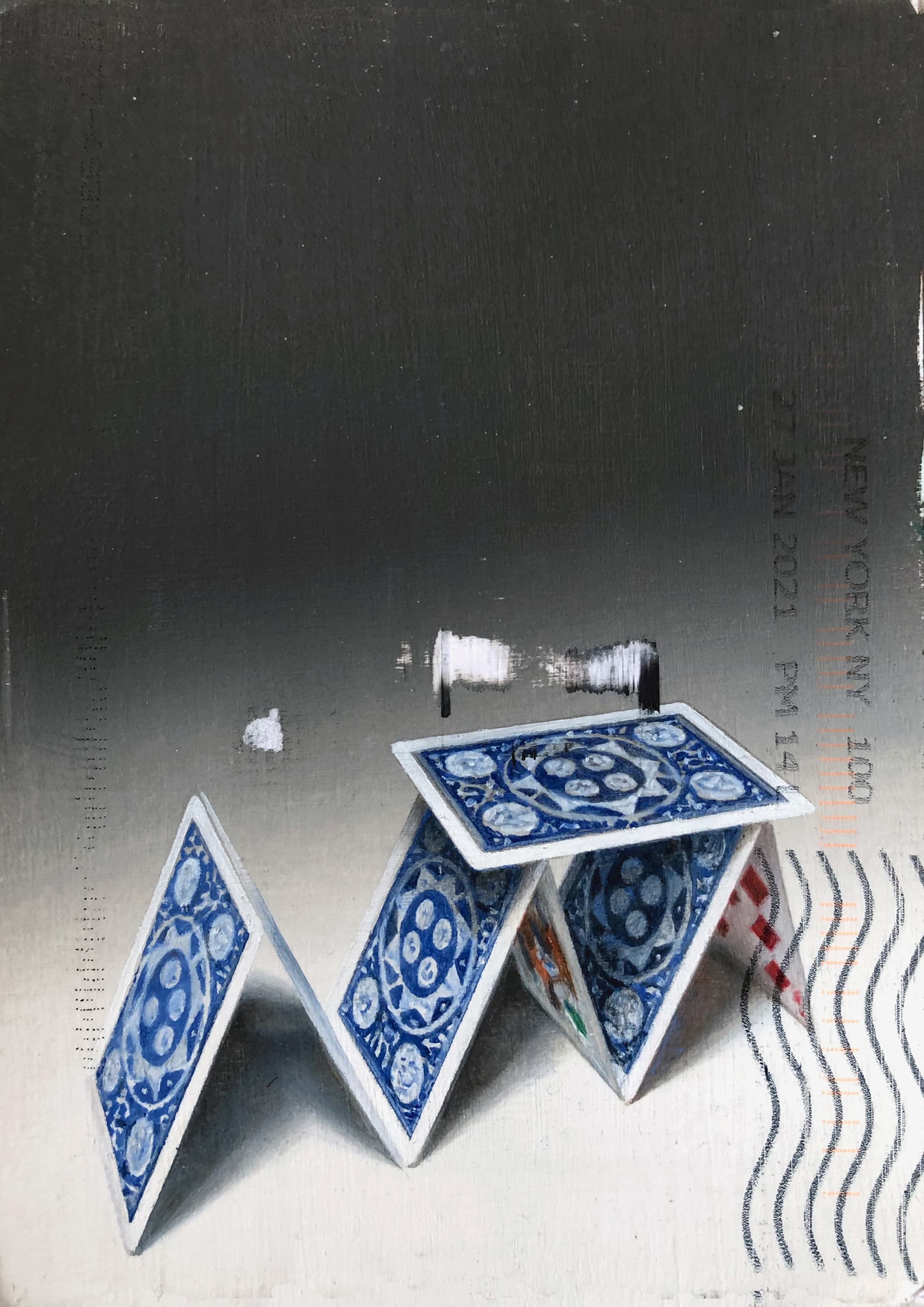 Card num. 1, Oil on board with post office marks